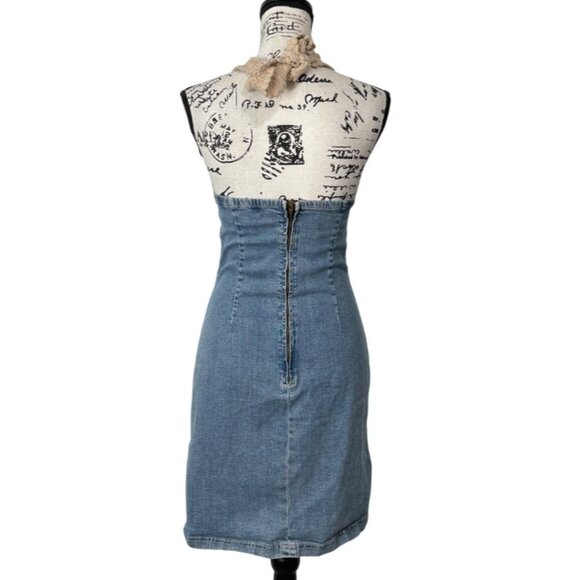 Wayne Rogers Denim Crochet Halter Dress Y2K Womens Size M - Picture 3 of 7